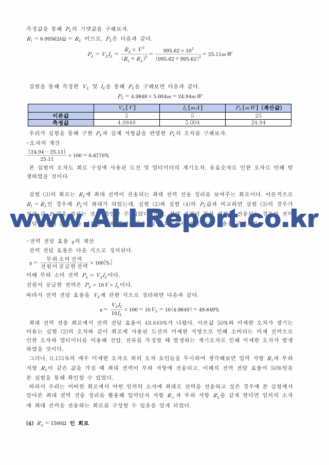 [기초전자전기실험1] A＋받은 최대전력전송정리 결과보고서 기초전자전기실험.pdf